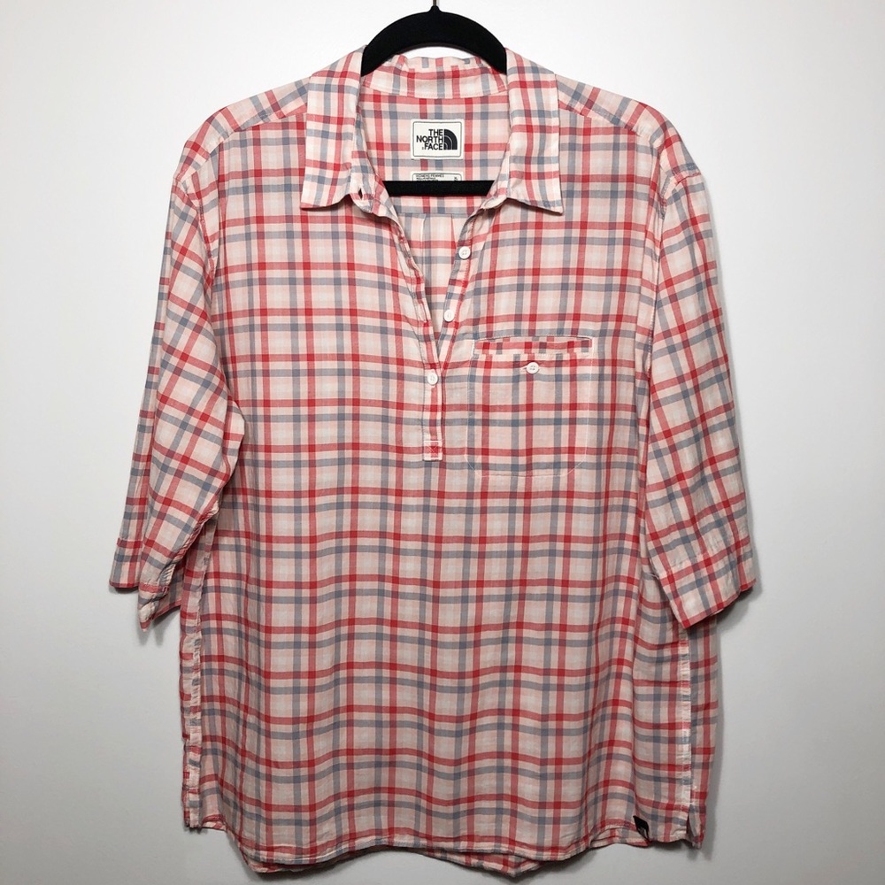 The North Face Plaid Tunic Red Peach Blue Size XL